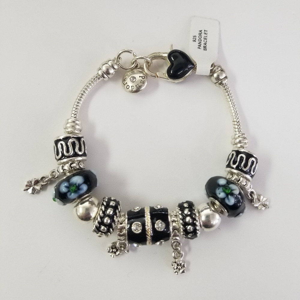 Pandora Black Floral Bracelet and Necklace Set
